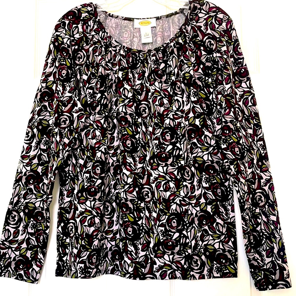 TALBOTS GATHERED NECK LONG SLEEVES MULTI COLOR TOP IN LARGE